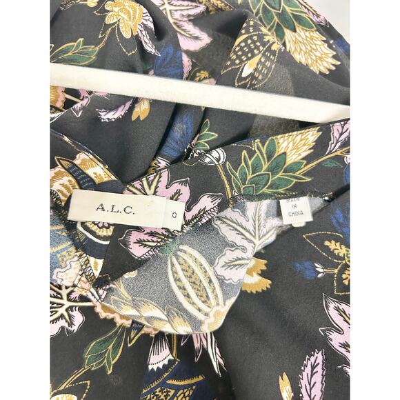 A.L.C. Olivia Floral Print Cold Shoulder V-Neck Blouse Top Black Women's Size 0 - Picture 4 of 5
